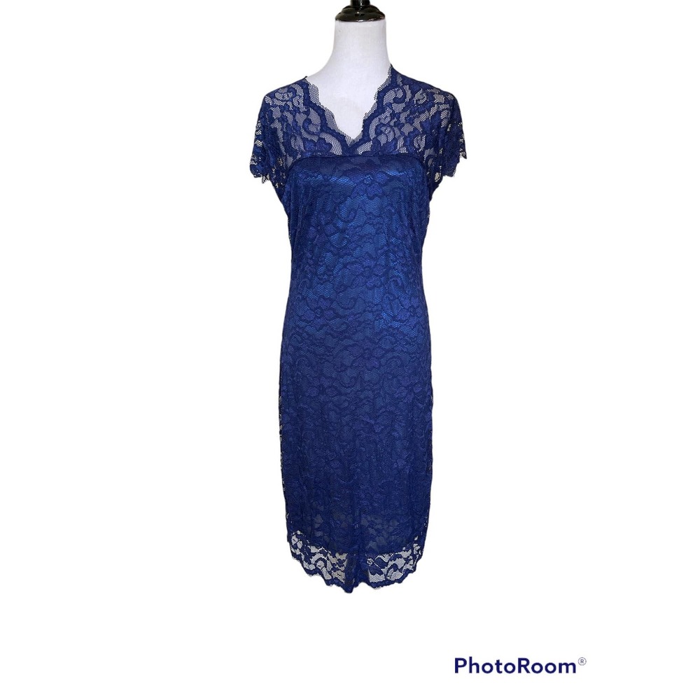 New Royal Blue Lace Short Sleeve Stretch Body Hugging Dress SIZE M, L, XL